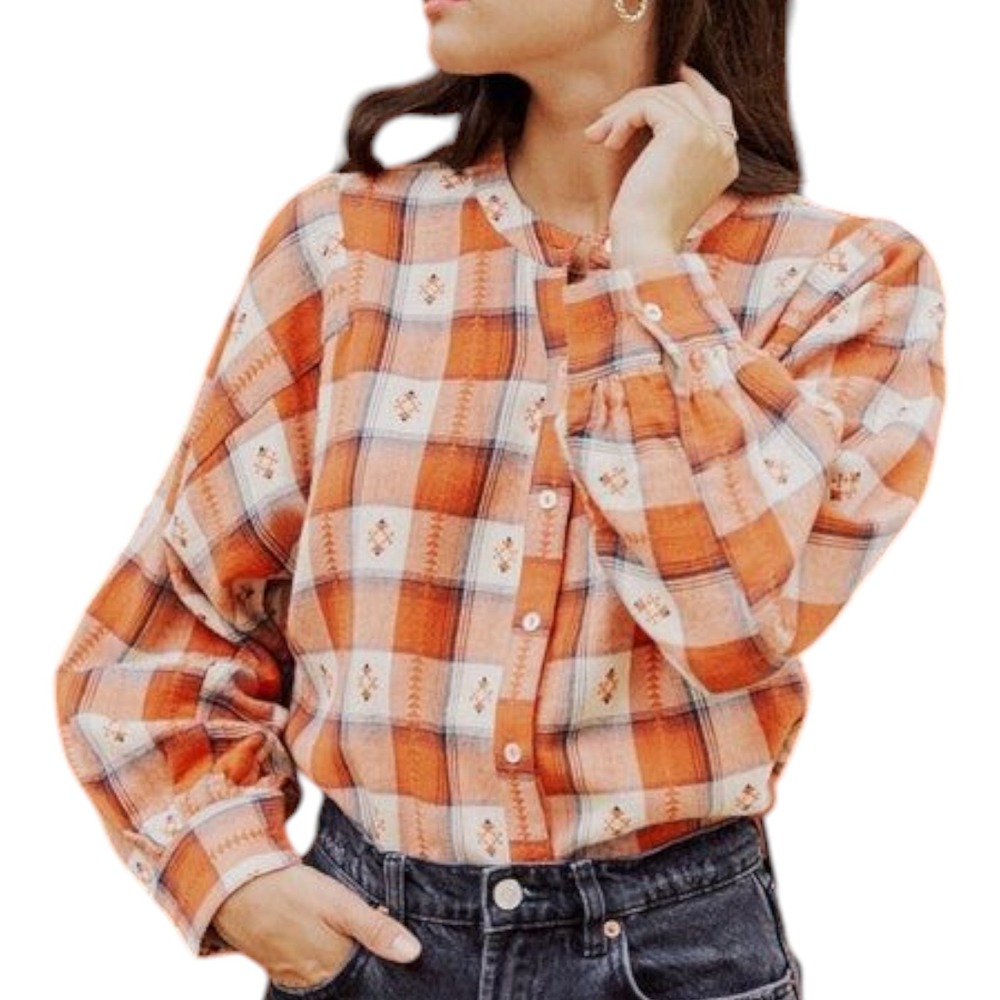 Garance Paris Flannel Shirt Button Up Orange Print Checkered Farmcore‎ Medium